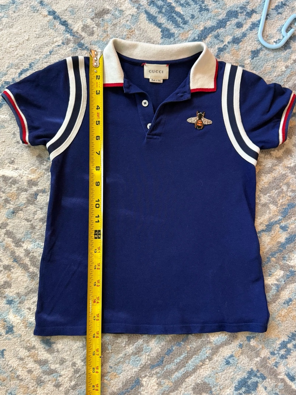 Gucci Boys Navy Polo with Bee Embroidery and Red-Trim Collar